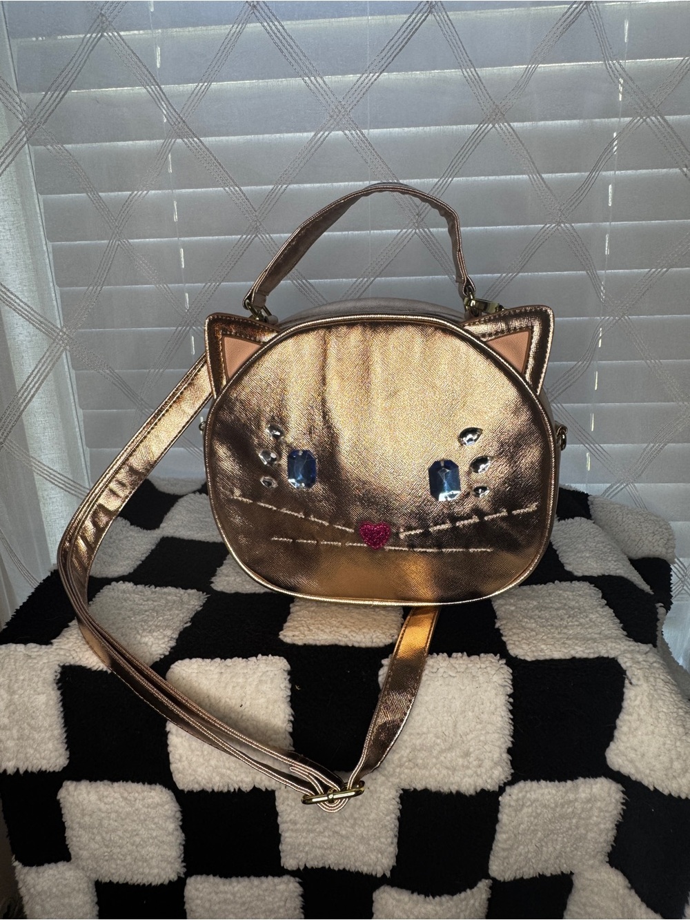 Betsey Johnson Metallic Rose Gold Kitty Cat Crossbody Bag